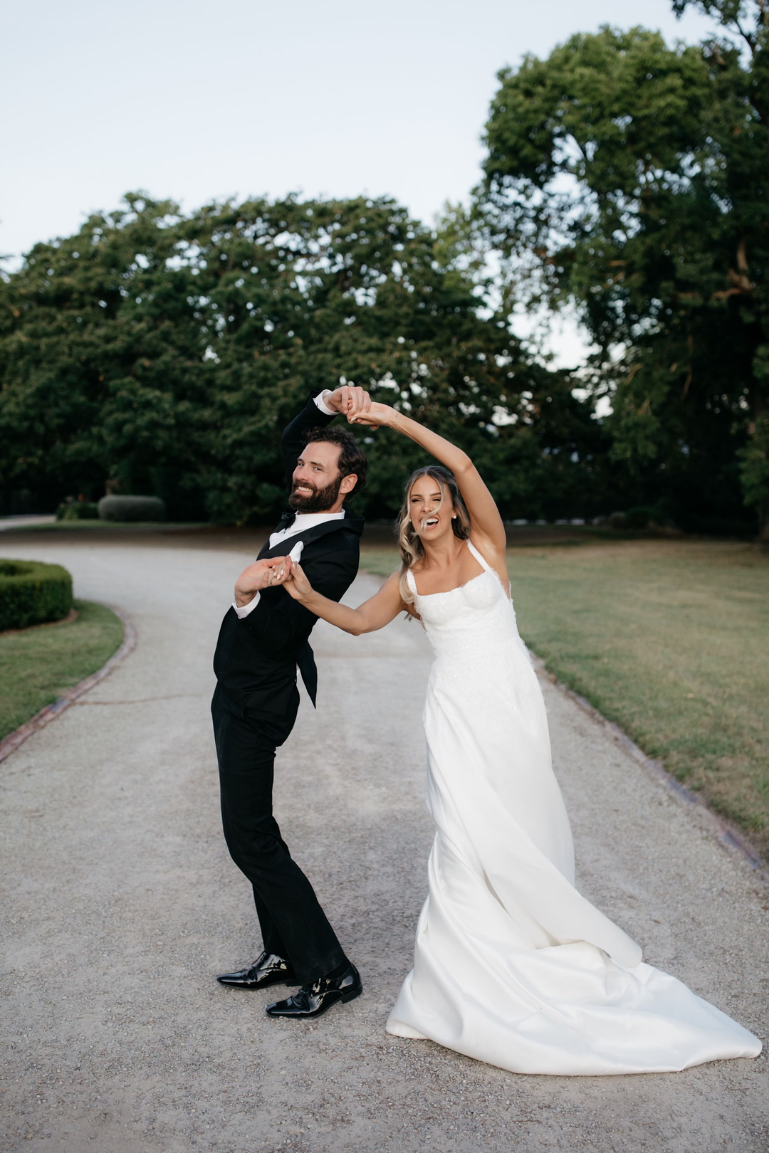 bride and groom celebrating wedding